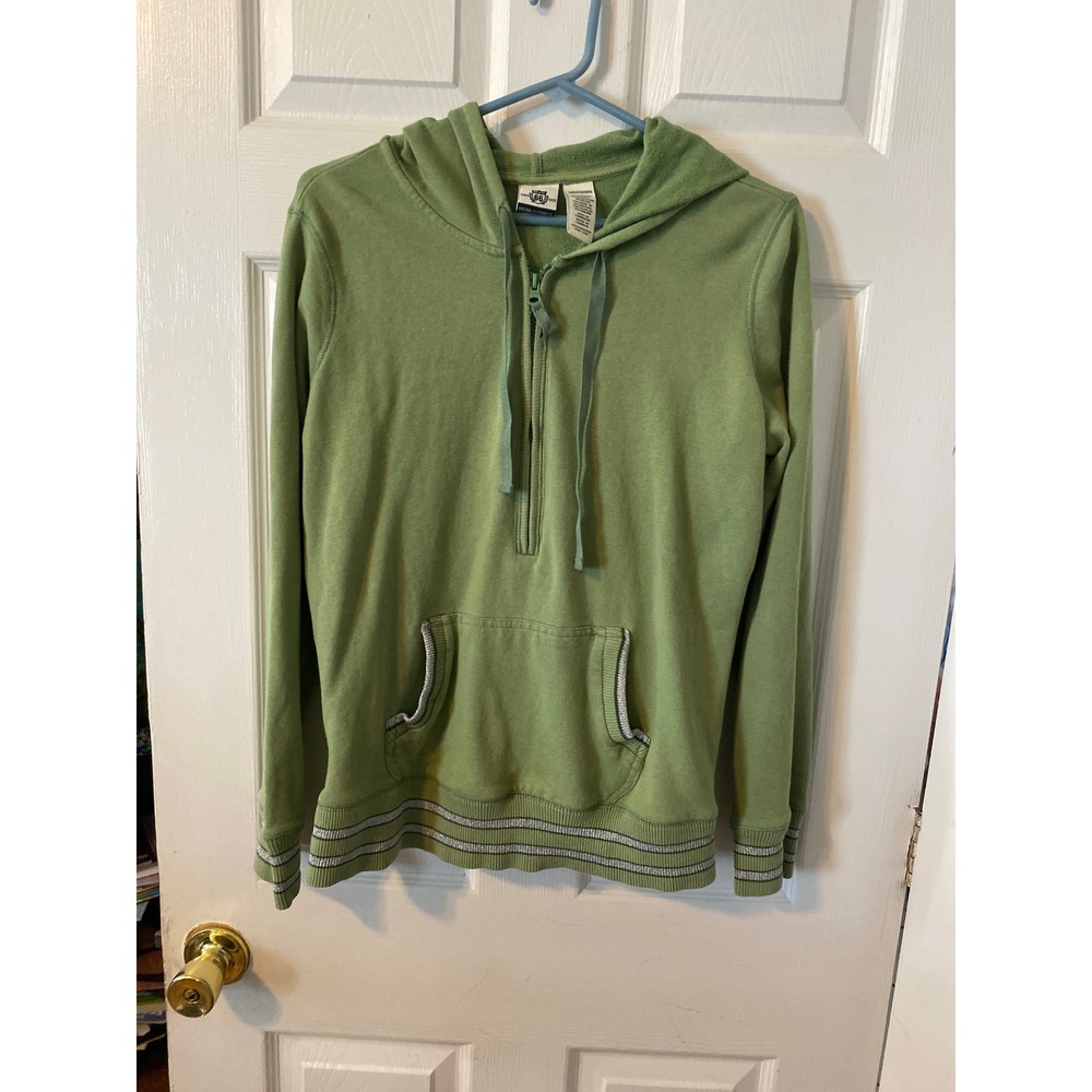 Route 66 Womens Sage Green Quarter Zip Hoodie Metallic Stripe Trim Large